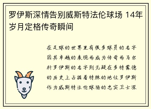 罗伊斯深情告别威斯特法伦球场 14年岁月定格传奇瞬间