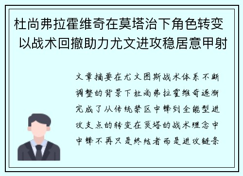 杜尚弗拉霍维奇在莫塔治下角色转变 以战术回撤助力尤文进攻稳居意甲射手榜前列